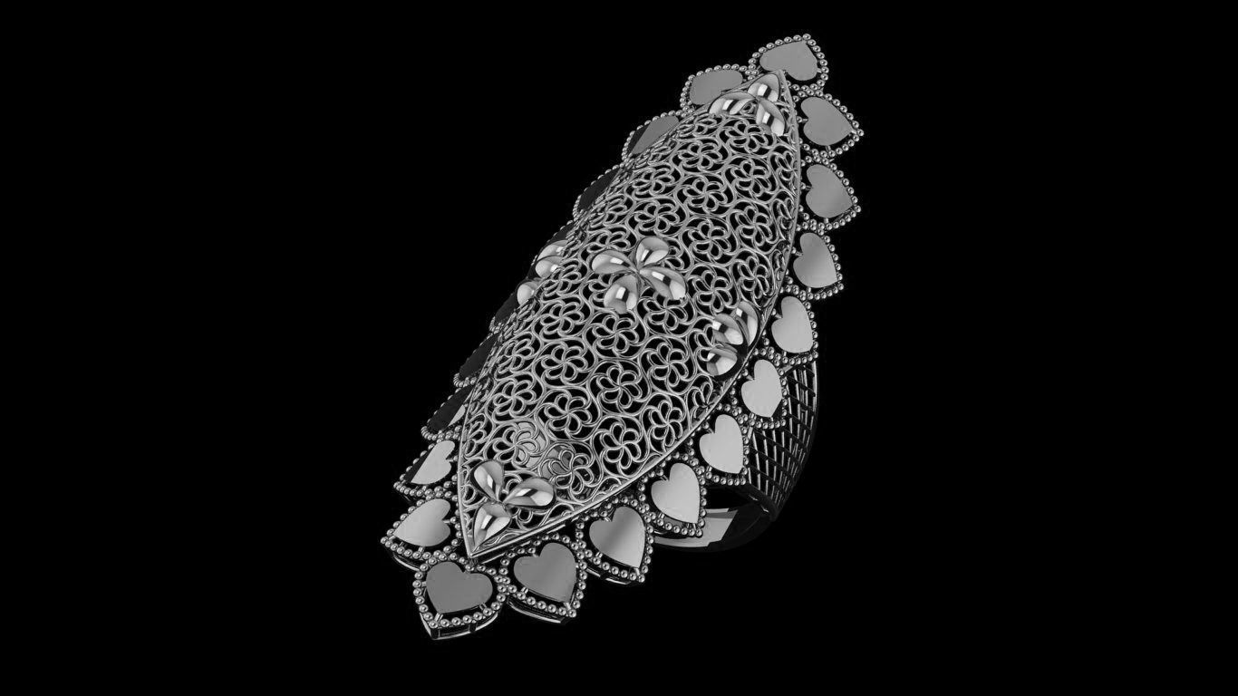 Flower Heart Ultra Vision Wire Mesh Jewelry Plain Gold Ring 3D print model_1