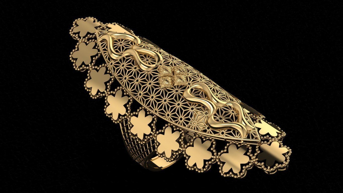 Flower Ultra Vision Wire Mesh Jewelry Plain Gold Ring 3D print model_2