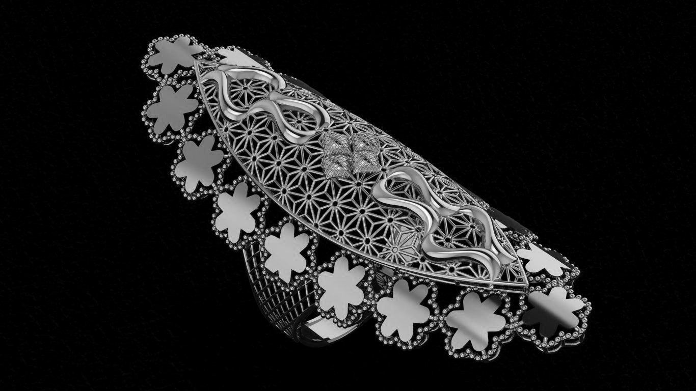 Flower Ultra Vision Wire Mesh Jewelry Plain Gold Ring 3D print model_3