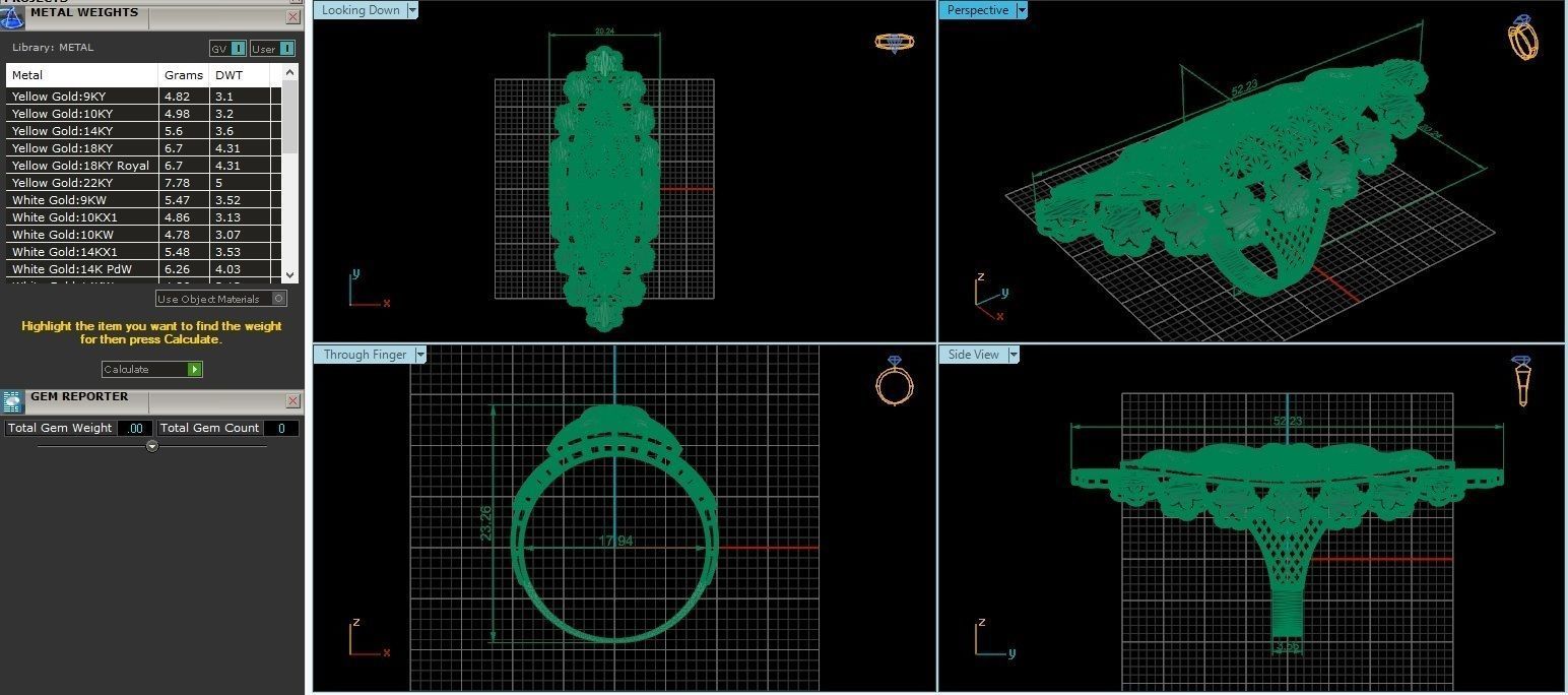 Flower Ultra Vision Wire Mesh Jewelry Plain Gold Ring 3D print model_1