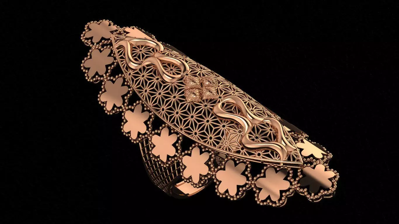 Flower Ultra Vision Wire Mesh Jewelry Plain Gold Ring 3D print model_0