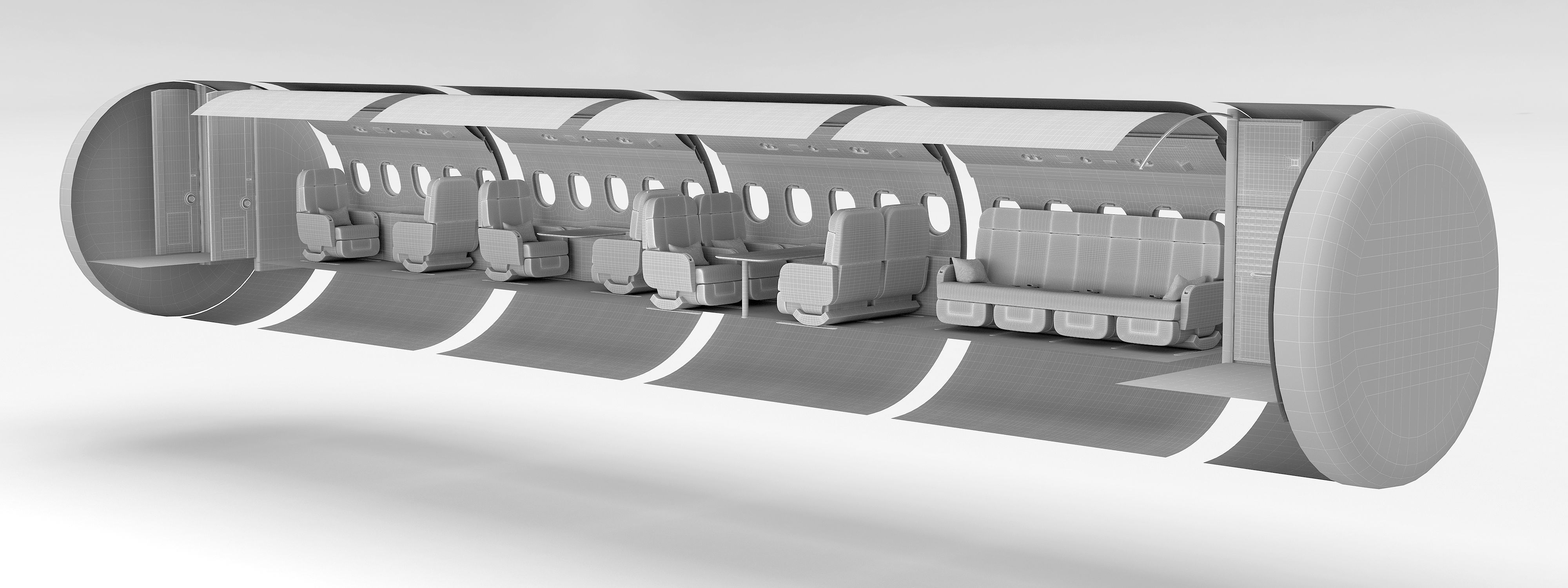 Buisiness jet interior Bej 3D model_13
