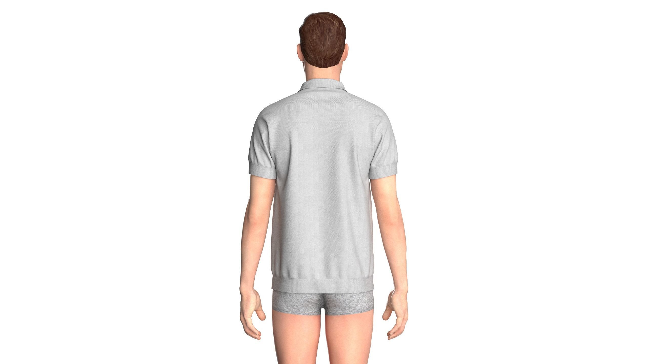 Men Short Sleeve Polo Without Button 3D model_8