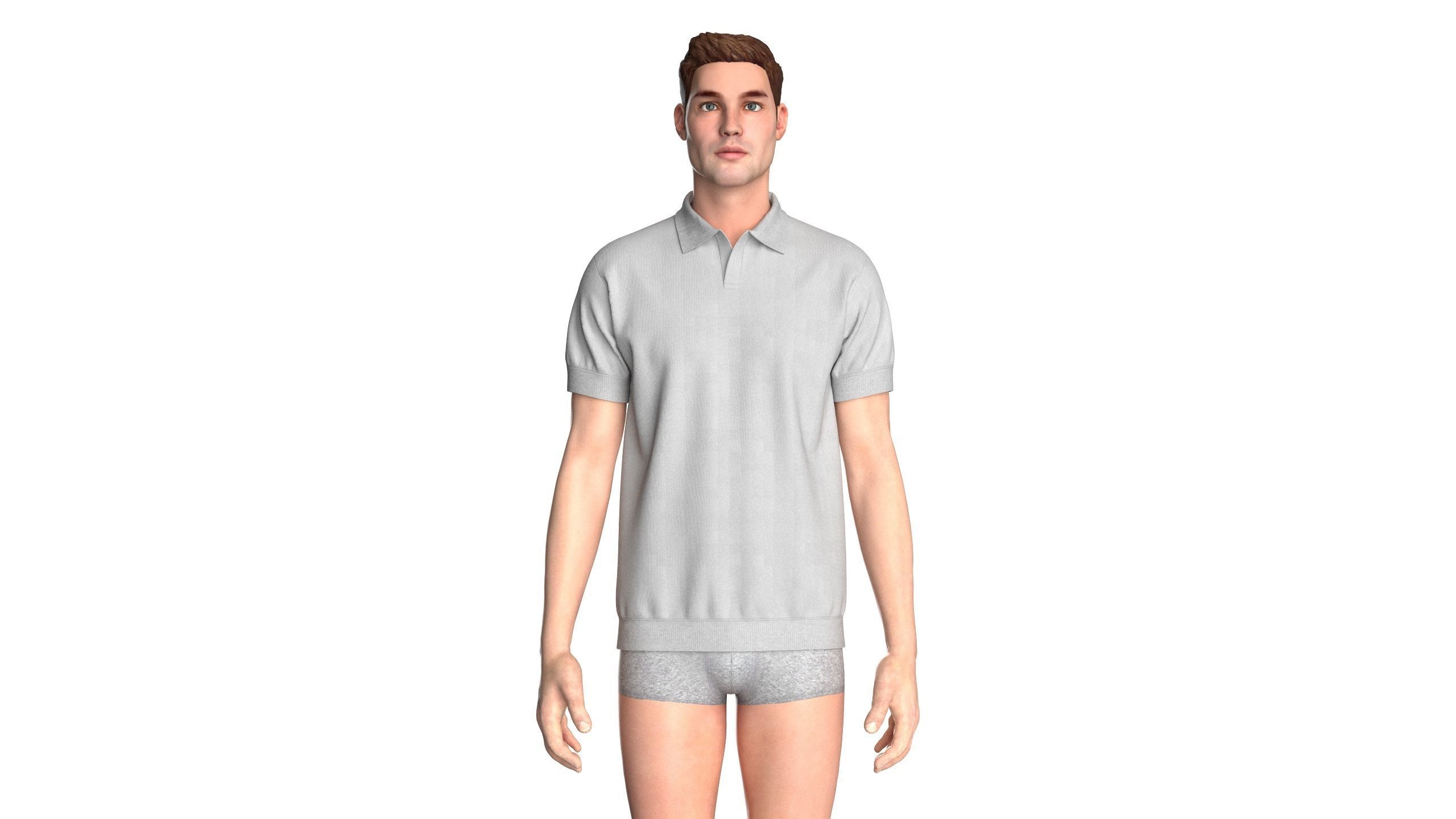 Men Short Sleeve Polo Without Button 3D model_6