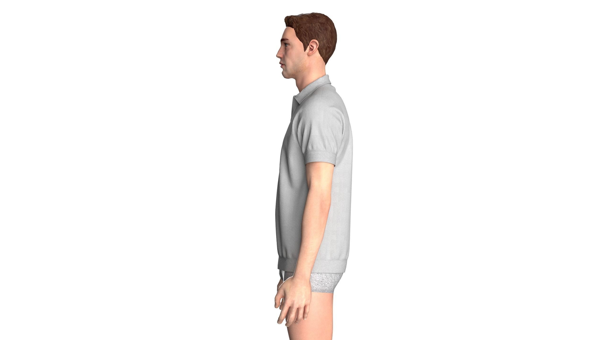Men Short Sleeve Polo Without Button 3D model_9