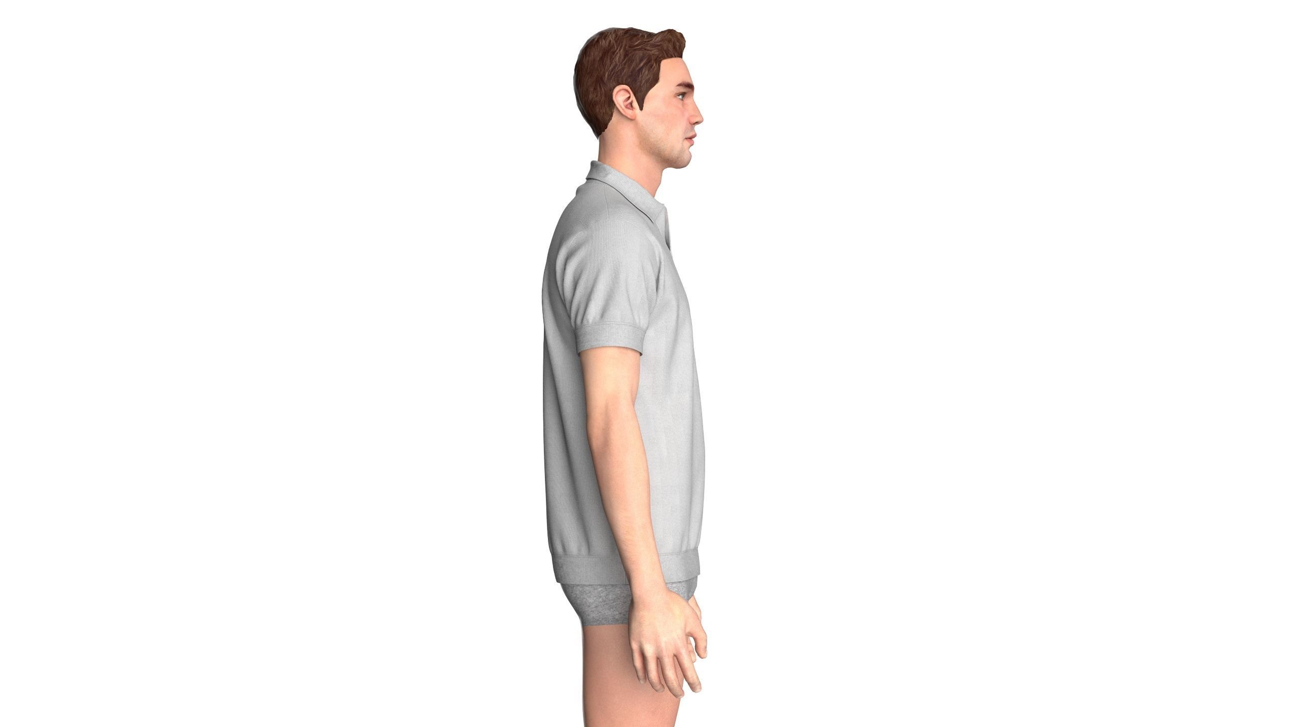 Men Short Sleeve Polo Without Button 3D model_7
