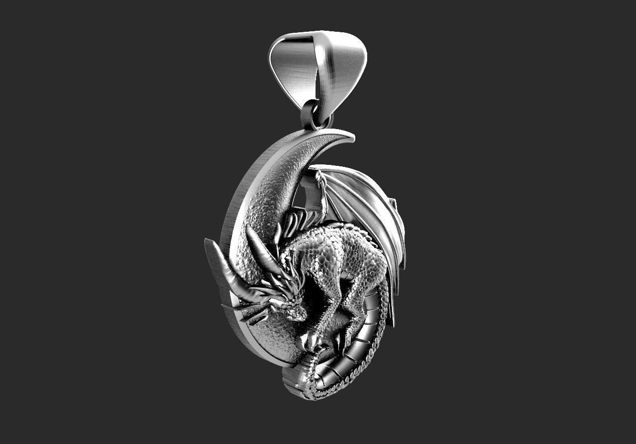 Dragon moon Pendant 3D print model_6
