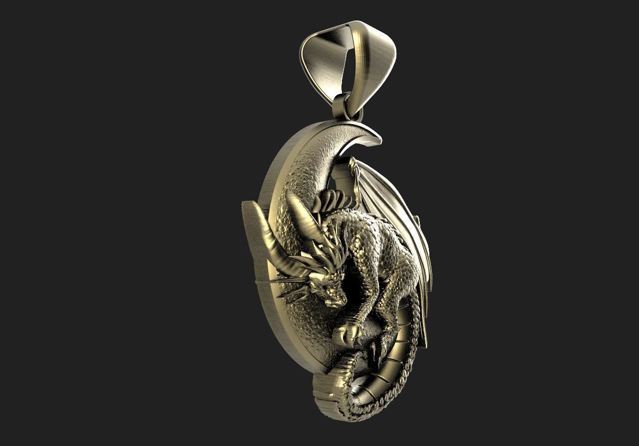 Dragon moon Pendant 3D print model_2