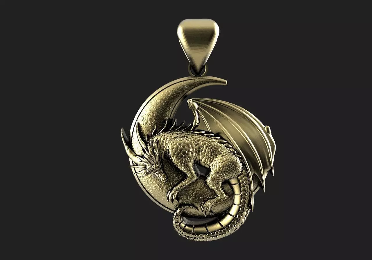 Dragon moon Pendant 3D print model_0