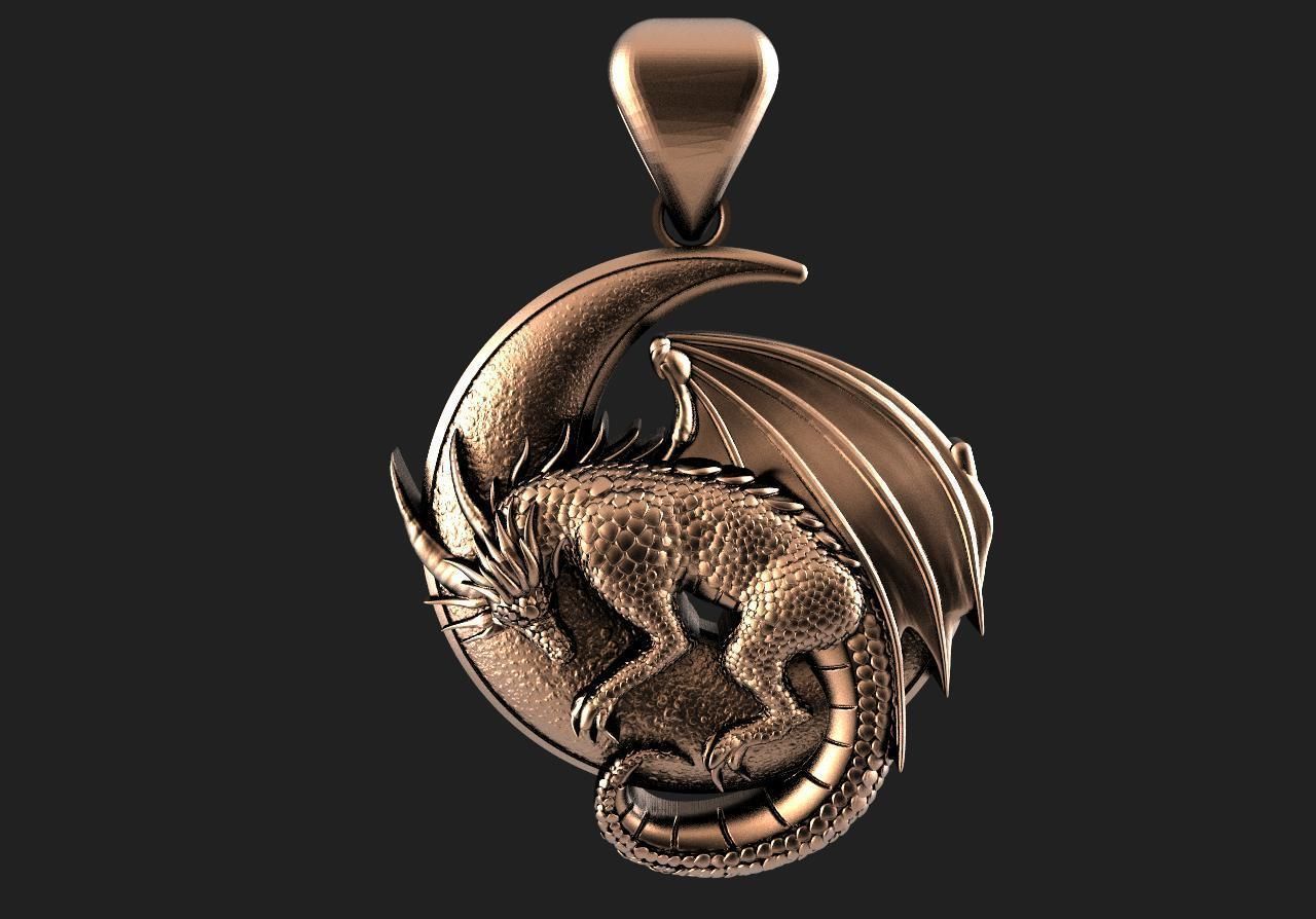 Dragon moon Pendant 3D print model_7