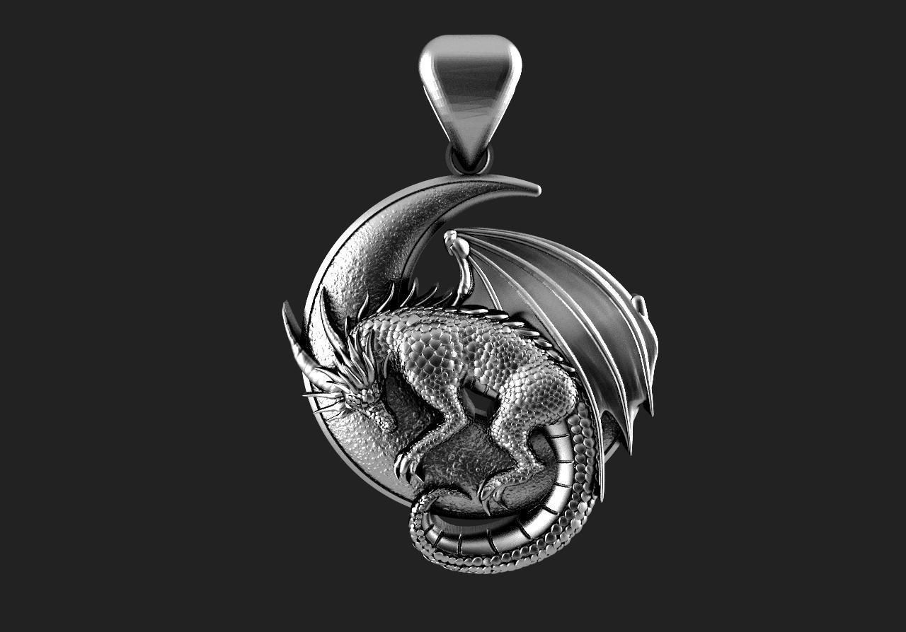 Dragon moon Pendant 3D print model_4