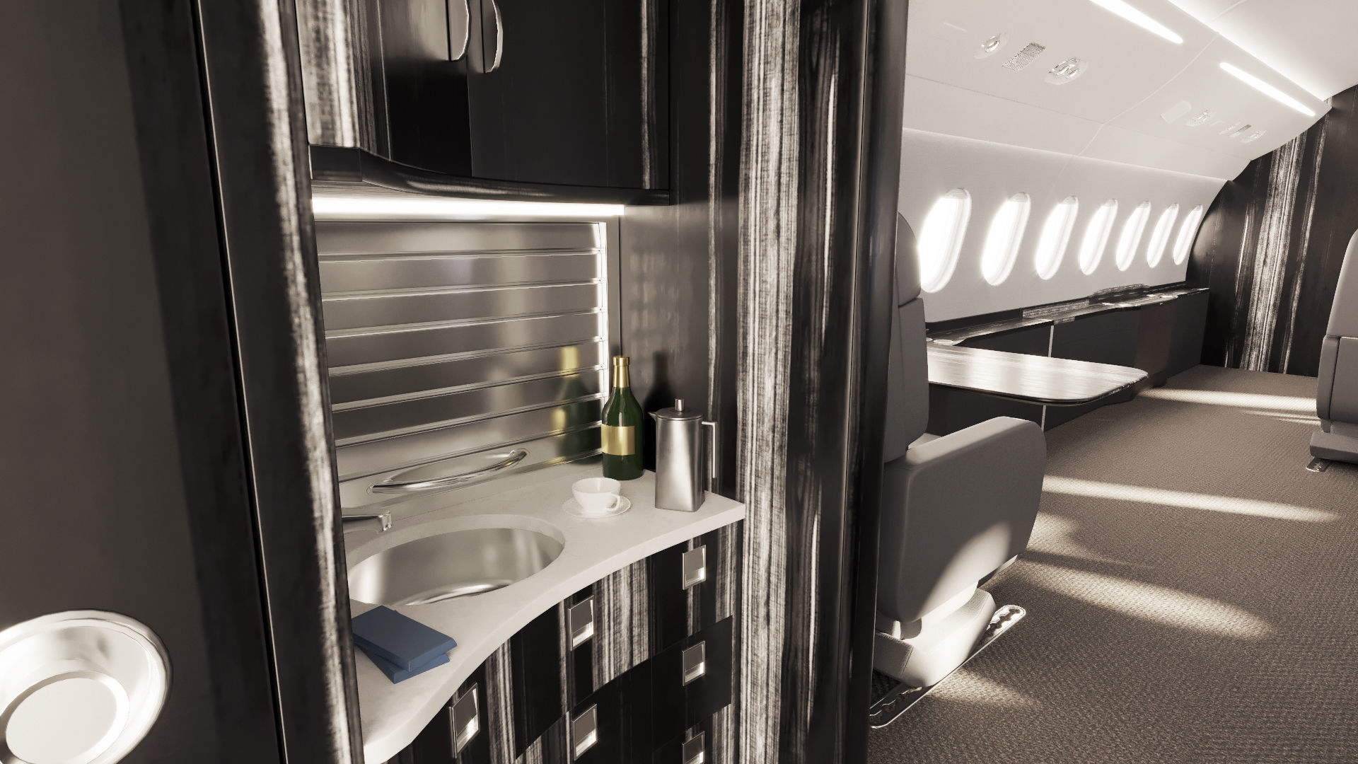 Buisiness jet interior Black 3D model_3