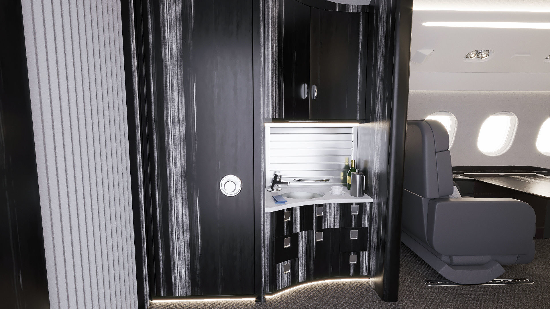 Buisiness jet interior Black 3D model_4