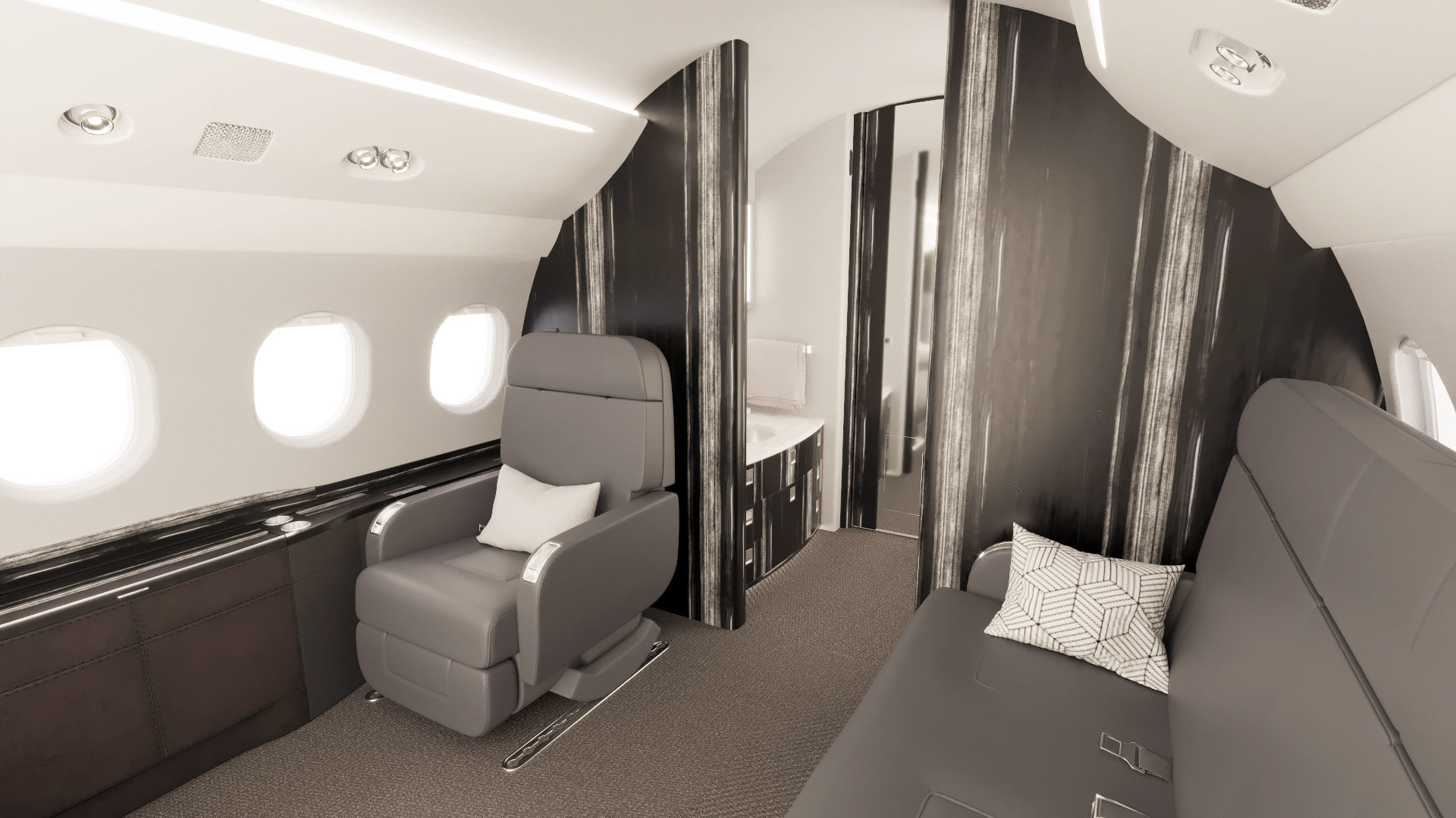Buisiness jet interior Black 3D model_5