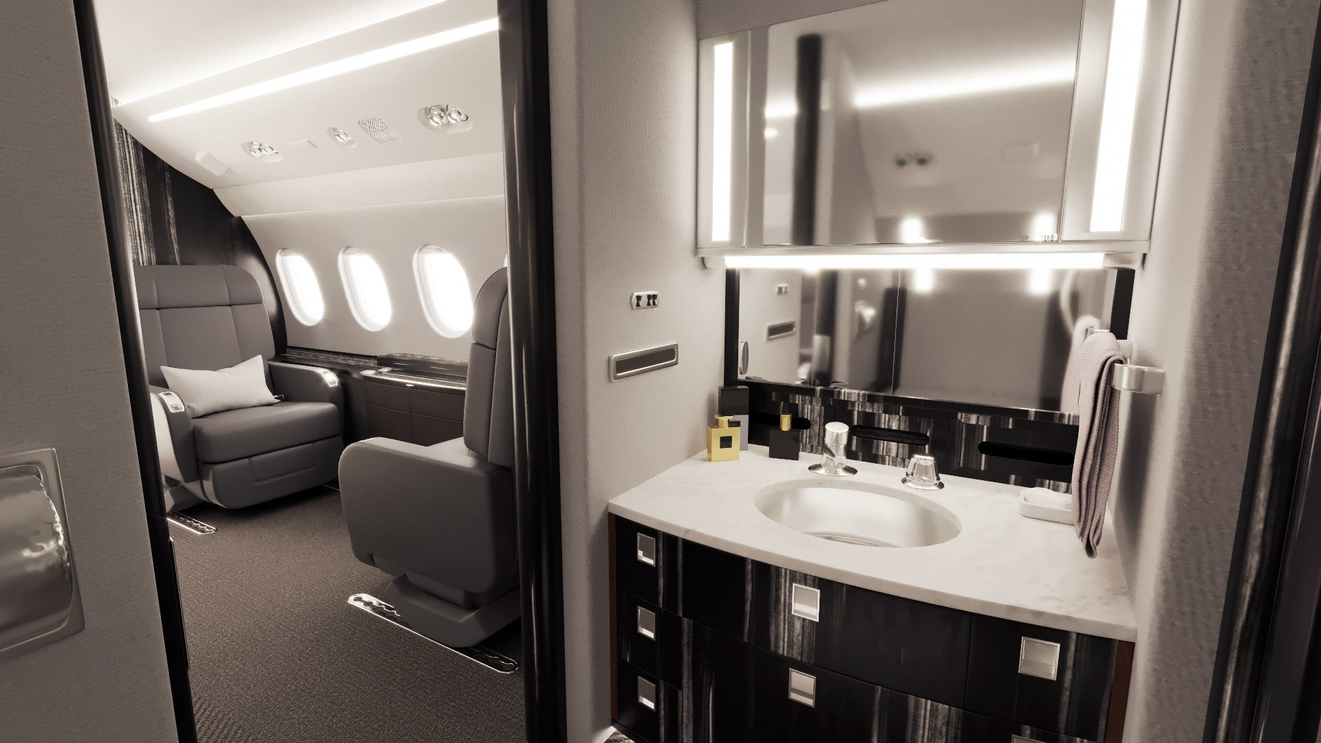 Buisiness jet interior Black 3D model_2