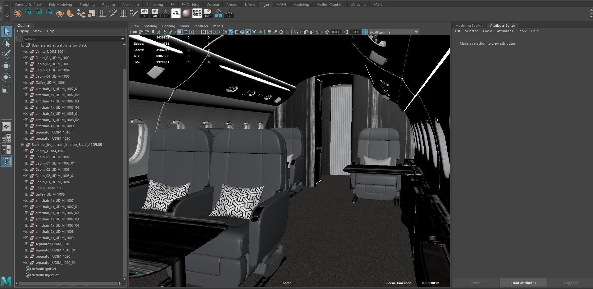 Buisiness jet interior Black 3D model_20