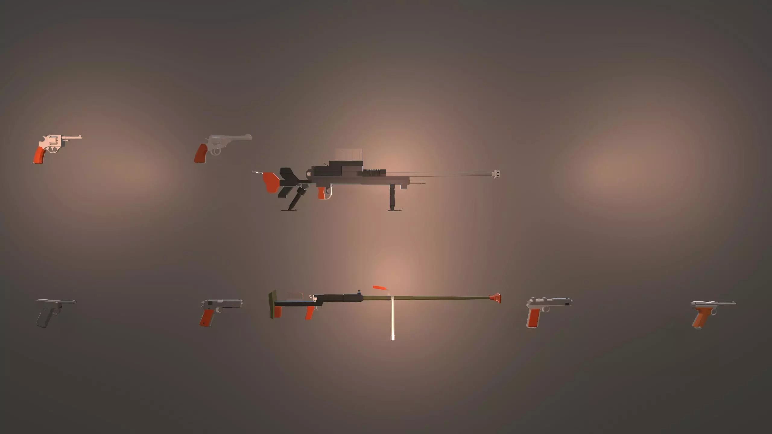 WWII Low Poly Weapons Pack Low-poly 3D model_0