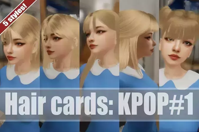 KPop Hairstyles set 1 Unity3D Low-poly 3D model