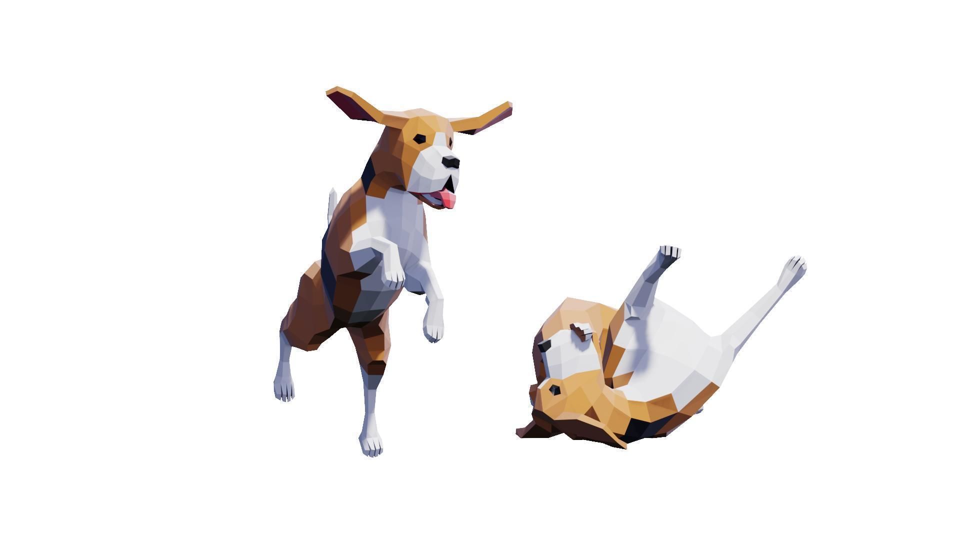 Beagle Dogs Pack Low-poly 3D model_4