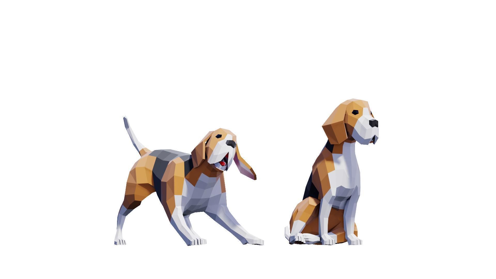 Beagle Dogs Pack Low-poly 3D model_2