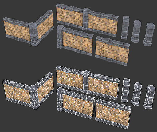 Modular Stone Wall Low-poly 3D model_2