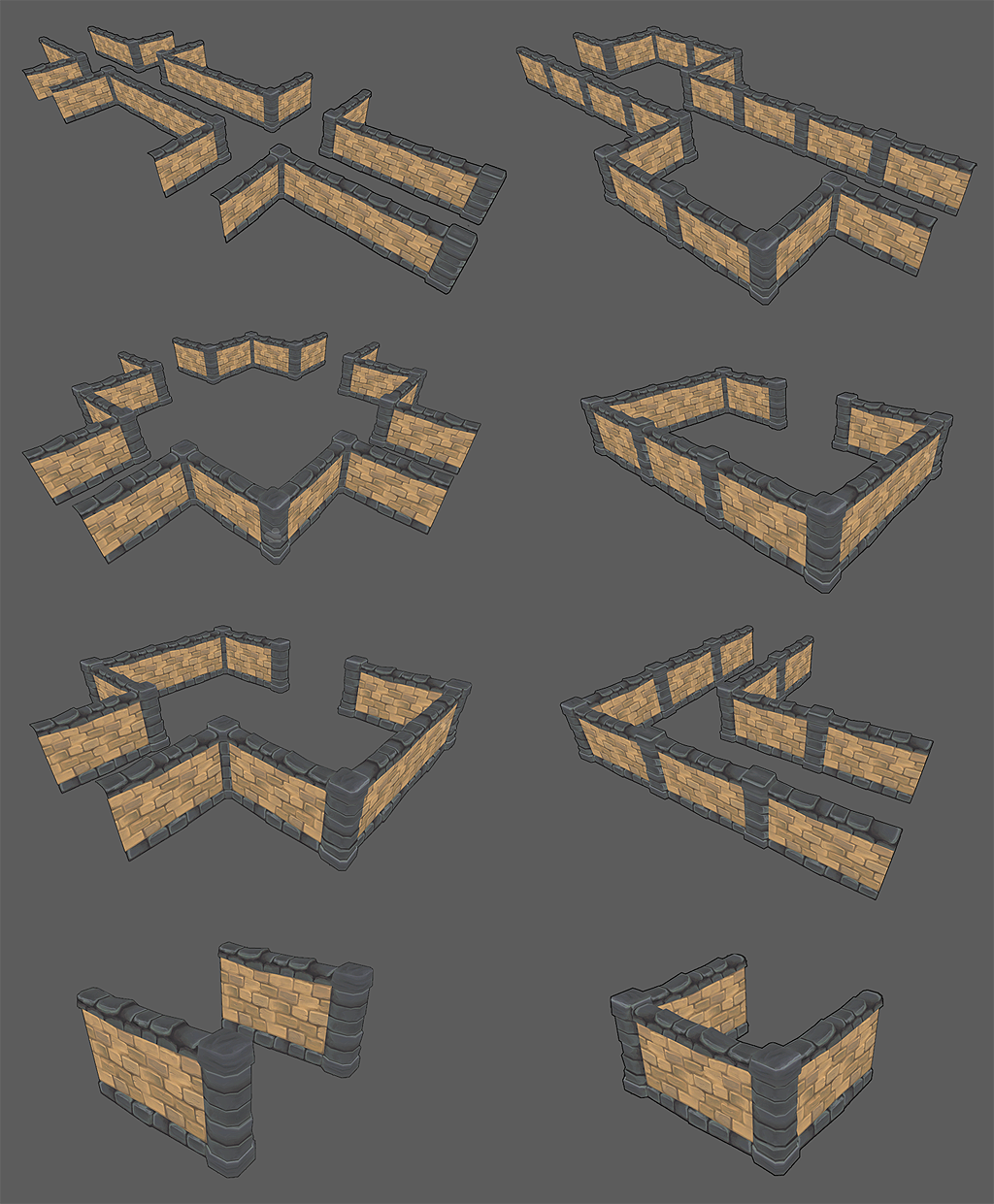 Modular Stone Wall Low-poly 3D model_5