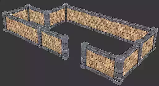 Modular Stone Wall Low-poly 3D model