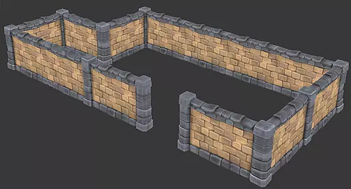 Modular Stone Wall Low-poly 3D model_0