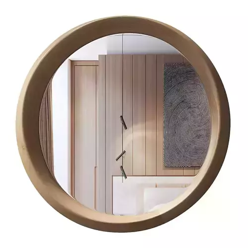 Oval Wooden Frame Mirror Low-poly 3D model