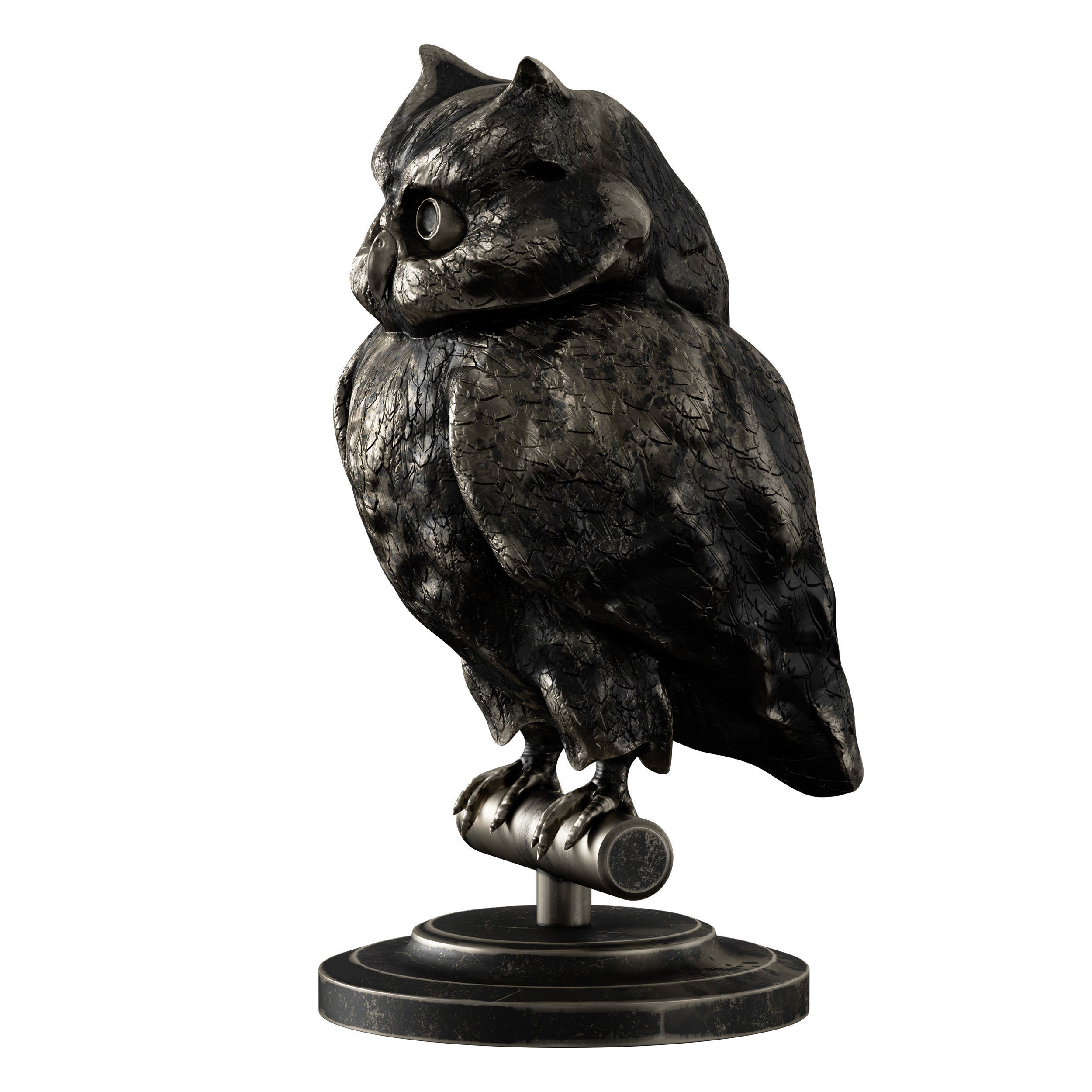 Bronze figurine of an owl bird 3D model_8