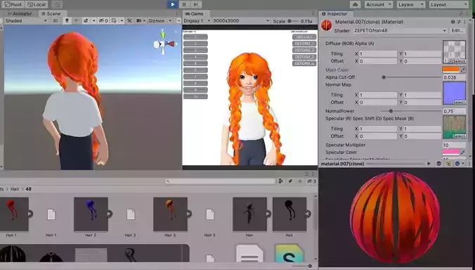 Hair 3D Model Zepeto Unity Prefab H48