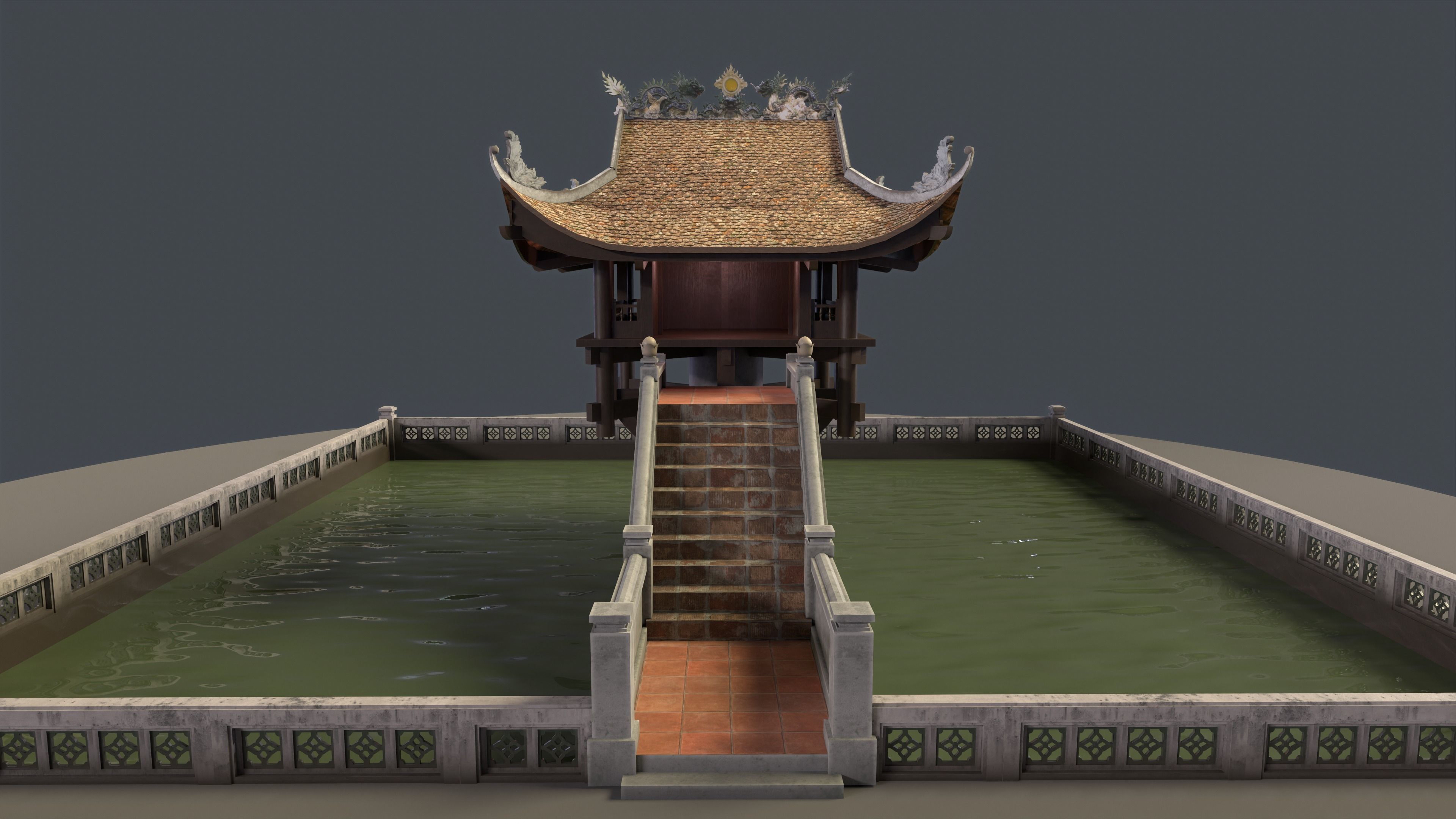 One Pillar Pagoda - 3D Model Chua Mot Cot Low-poly 3D model_4