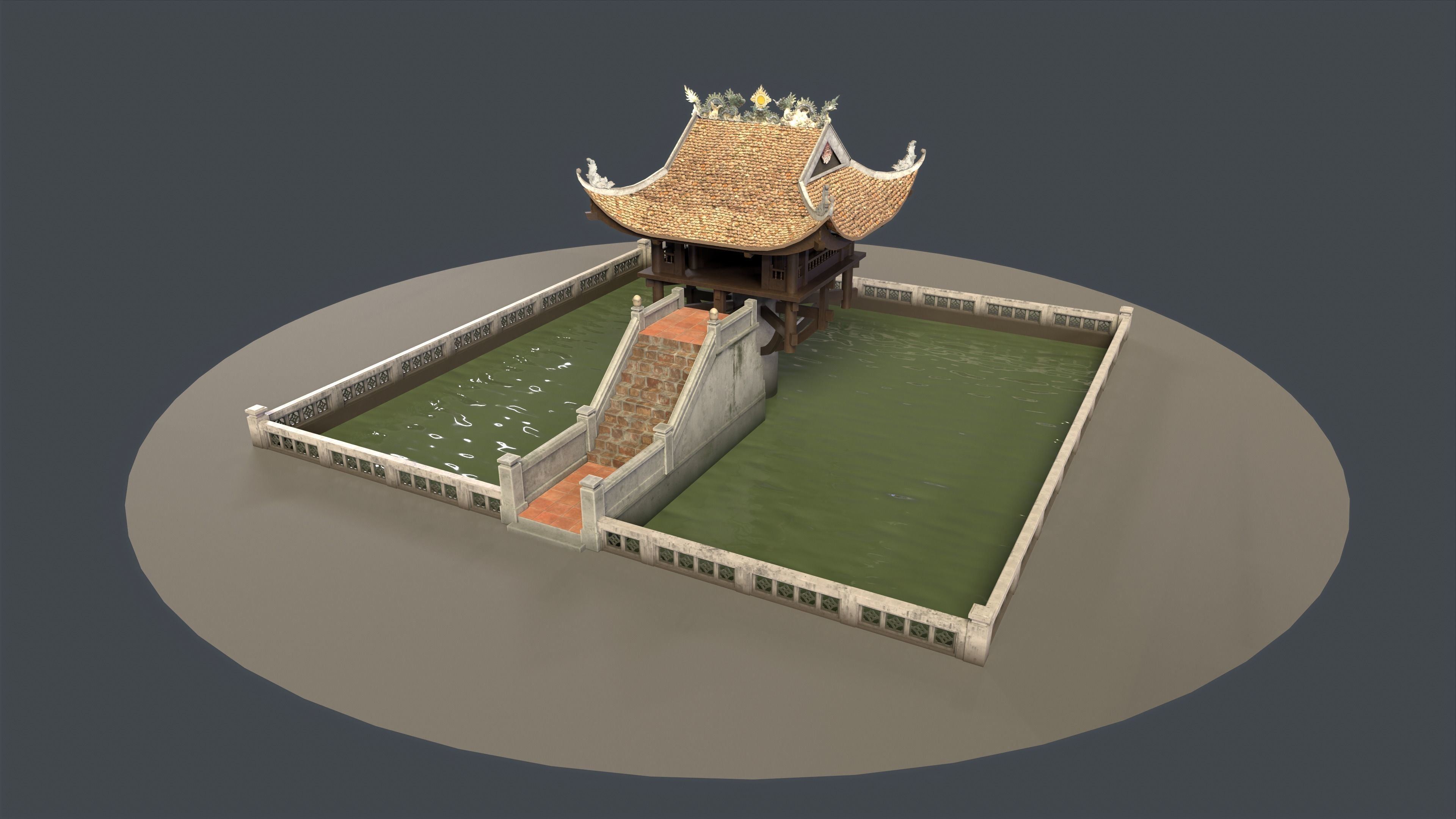 One Pillar Pagoda - 3D Model Chua Mot Cot Low-poly 3D model_10