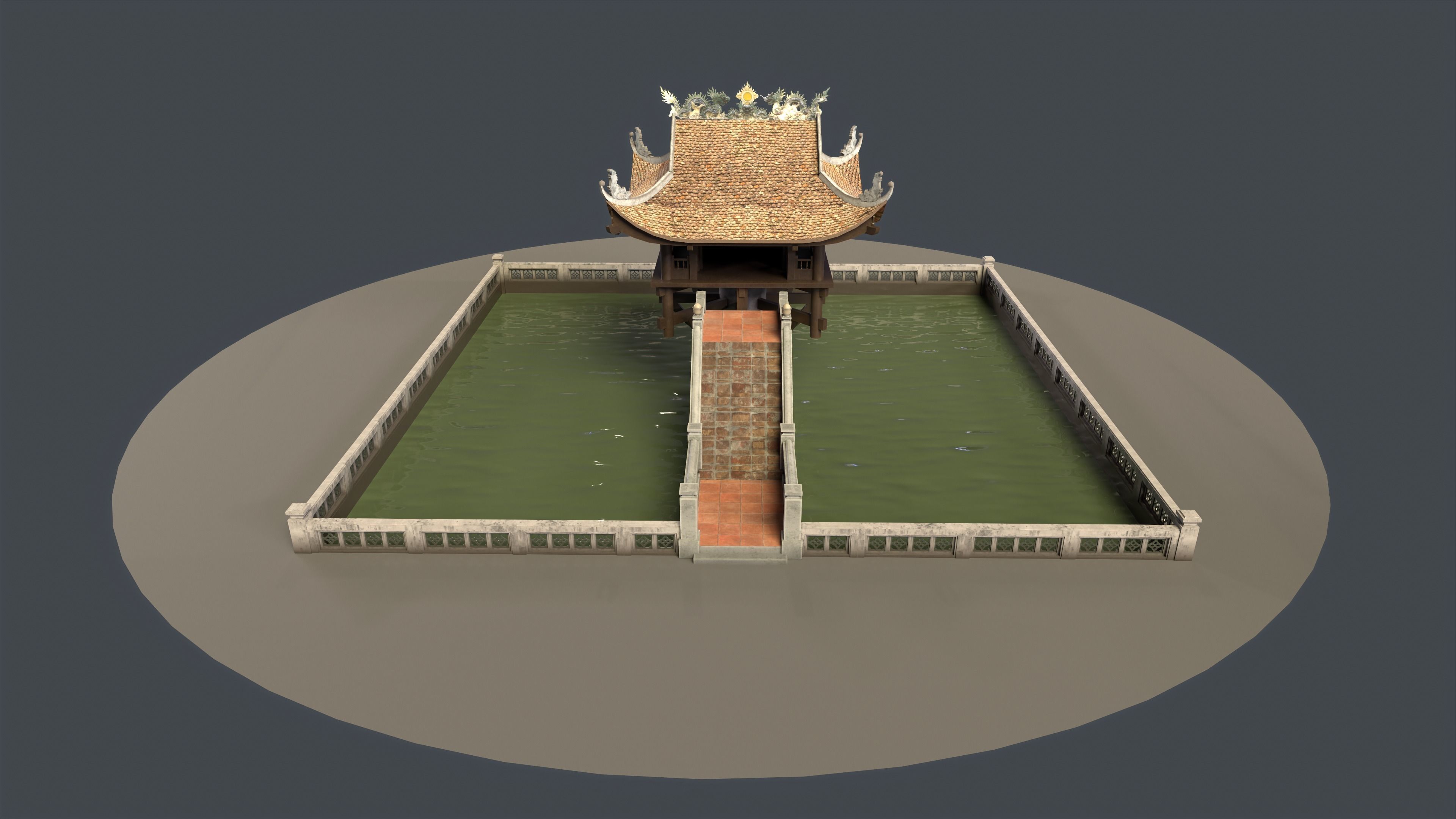 One Pillar Pagoda - 3D Model Chua Mot Cot Low-poly 3D model_12