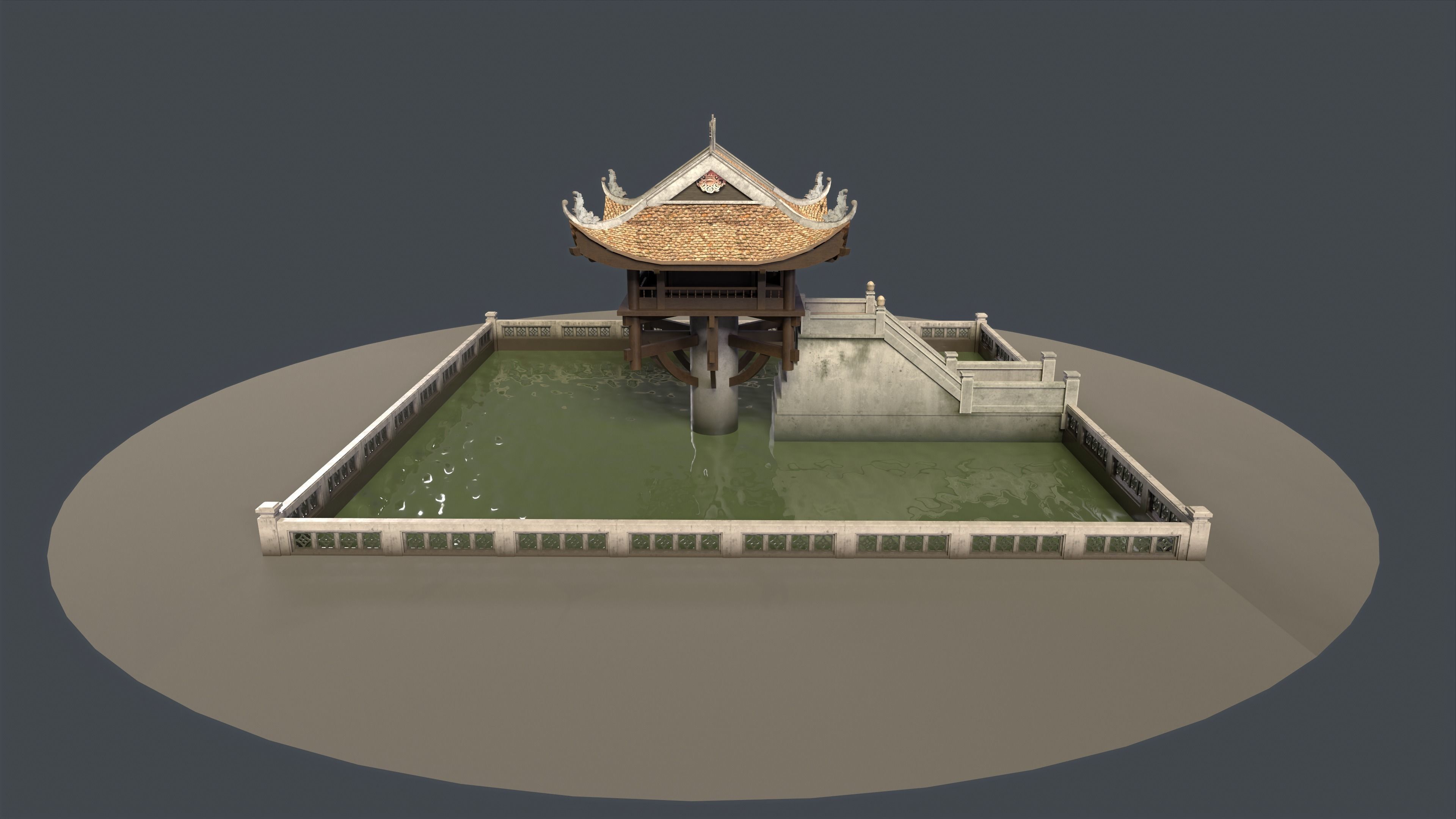One Pillar Pagoda - 3D Model Chua Mot Cot Low-poly 3D model_11