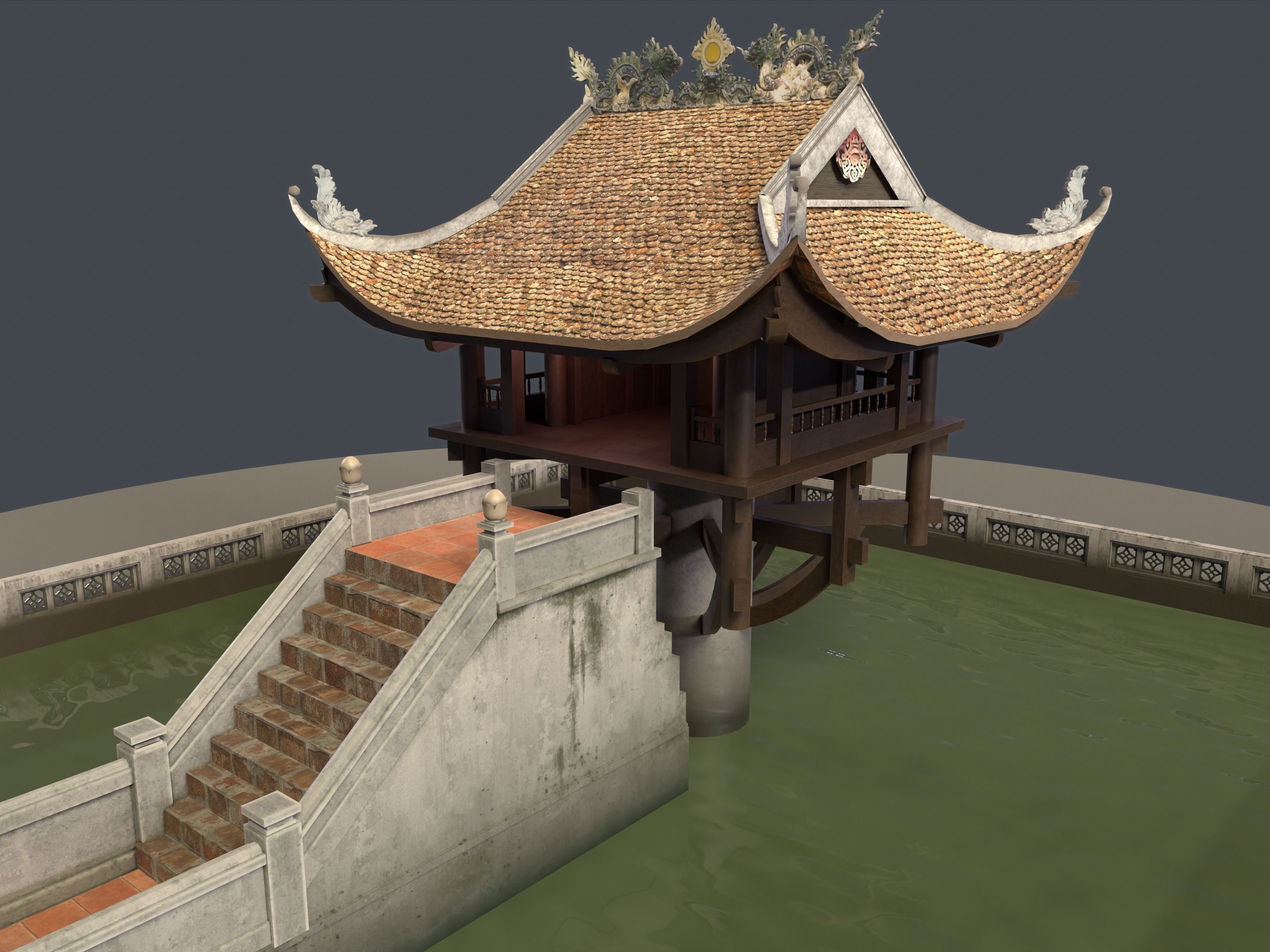 One Pillar Pagoda - 3D Model Chua Mot Cot Low-poly 3D model_3