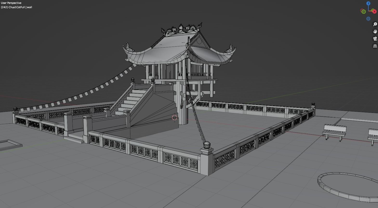 One Pillar Pagoda - 3D Model Chua Mot Cot Low-poly 3D model_6