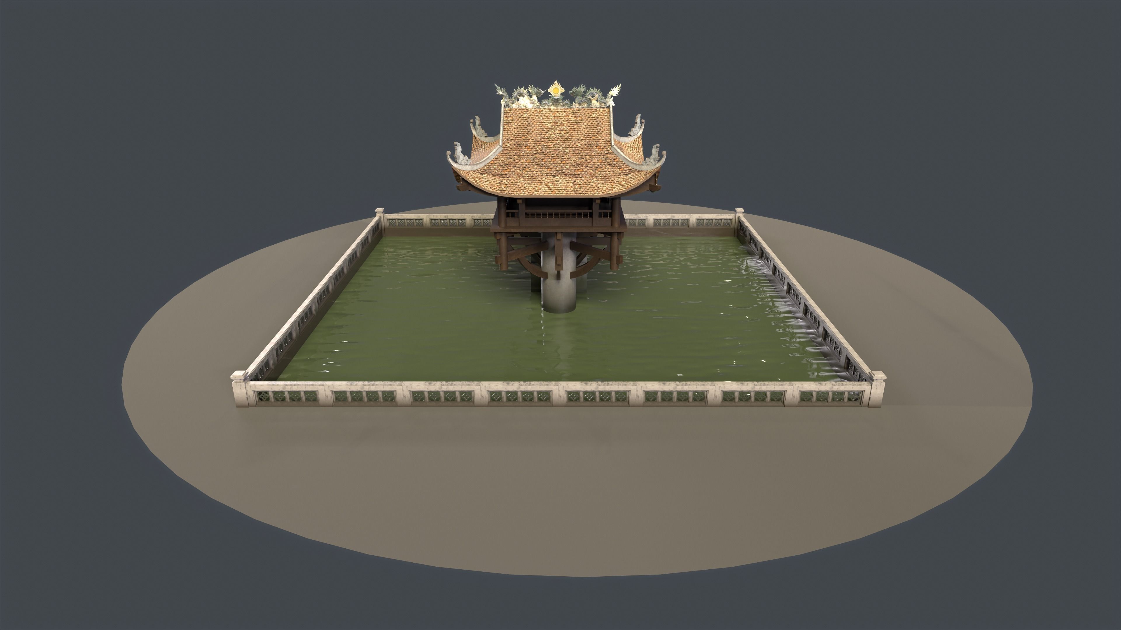 One Pillar Pagoda - 3D Model Chua Mot Cot Low-poly 3D model_9