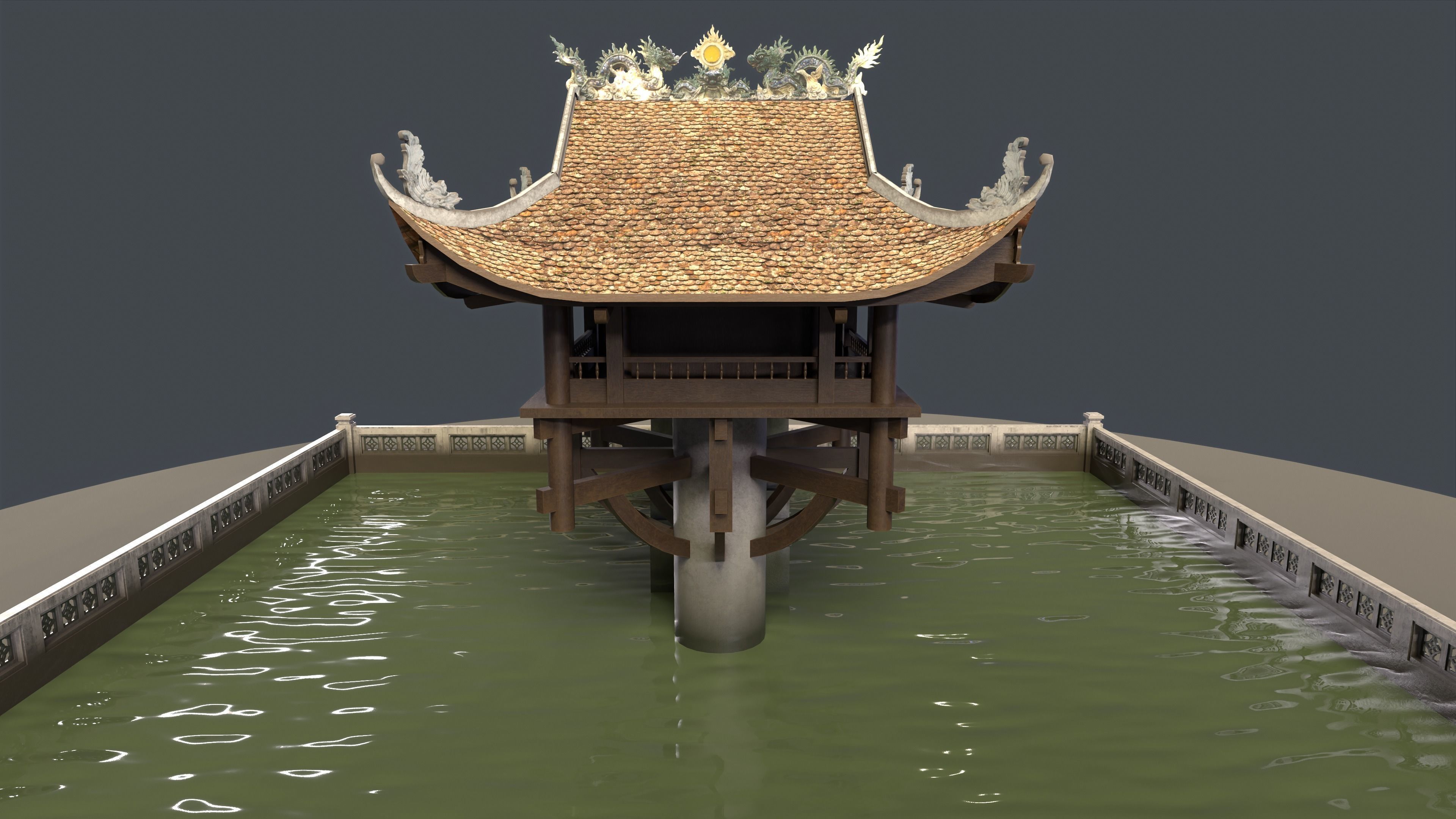 One Pillar Pagoda - 3D Model Chua Mot Cot Low-poly 3D model_2