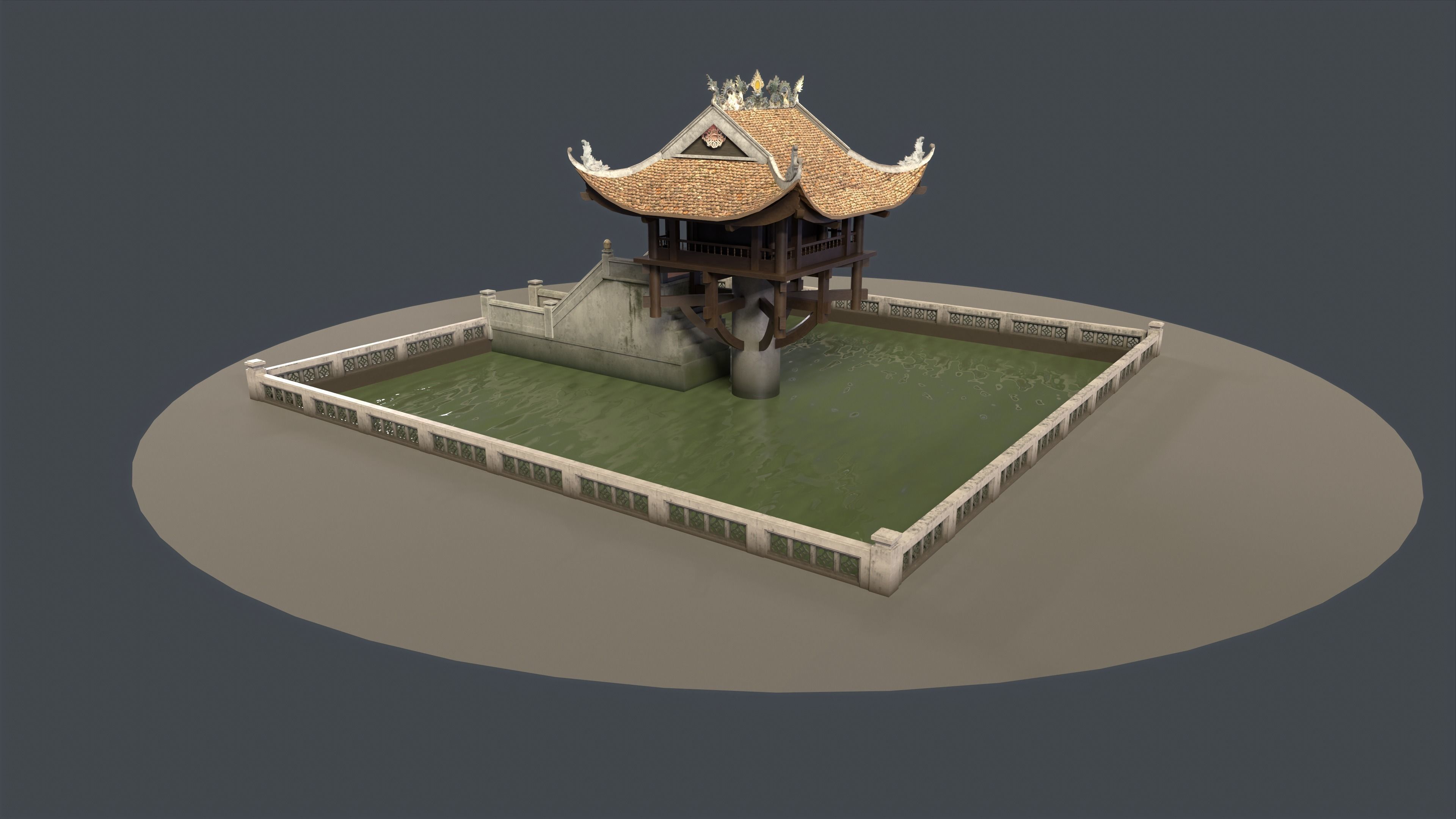 One Pillar Pagoda - 3D Model Chua Mot Cot Low-poly 3D model_8