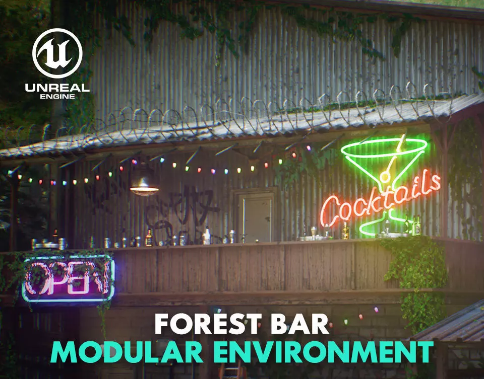 Forest Bar MODULAR - UnrealEngine 5 --LUMEN-- Low-poly 3D model_0
