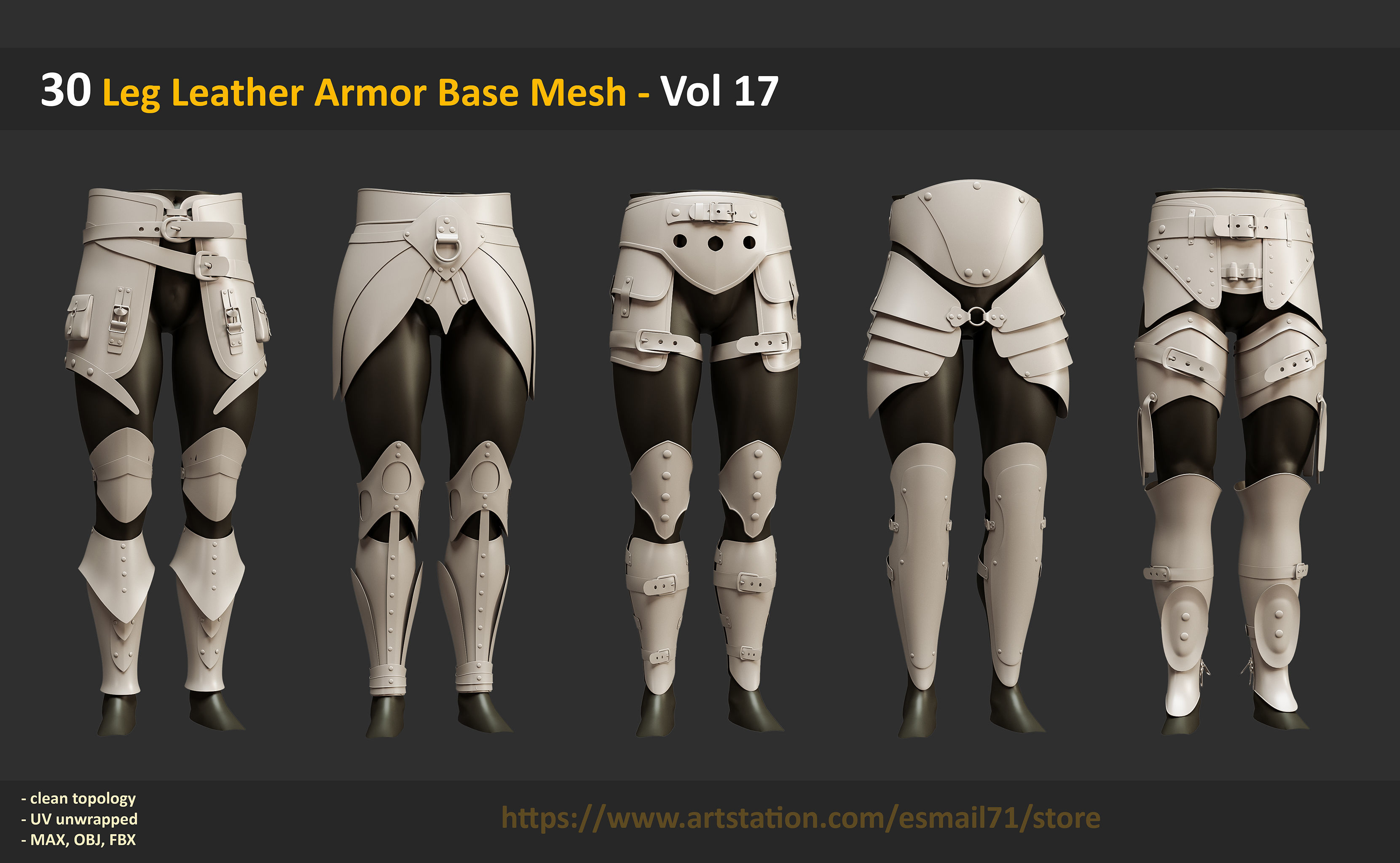 30 Leg Leather Armor Base Mesh - Vol 17 Low-poly 3D model_6
