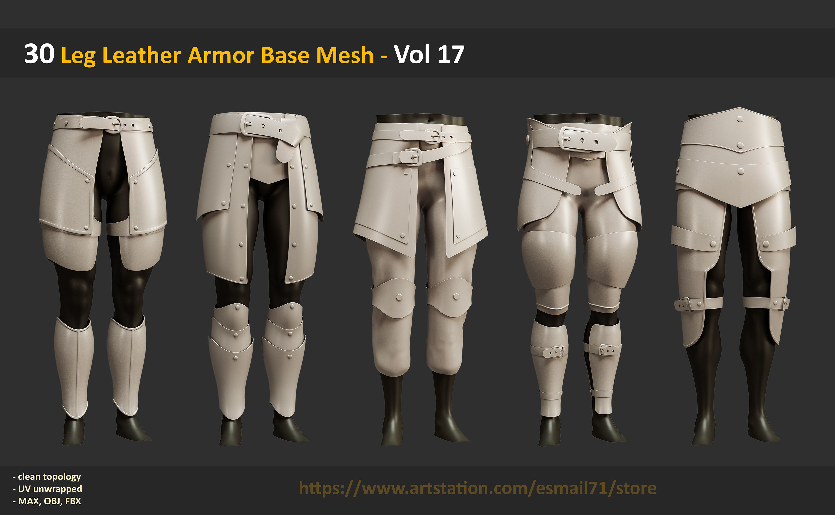 30 Leg Leather Armor Base Mesh - Vol 17 Low-poly 3D model_3