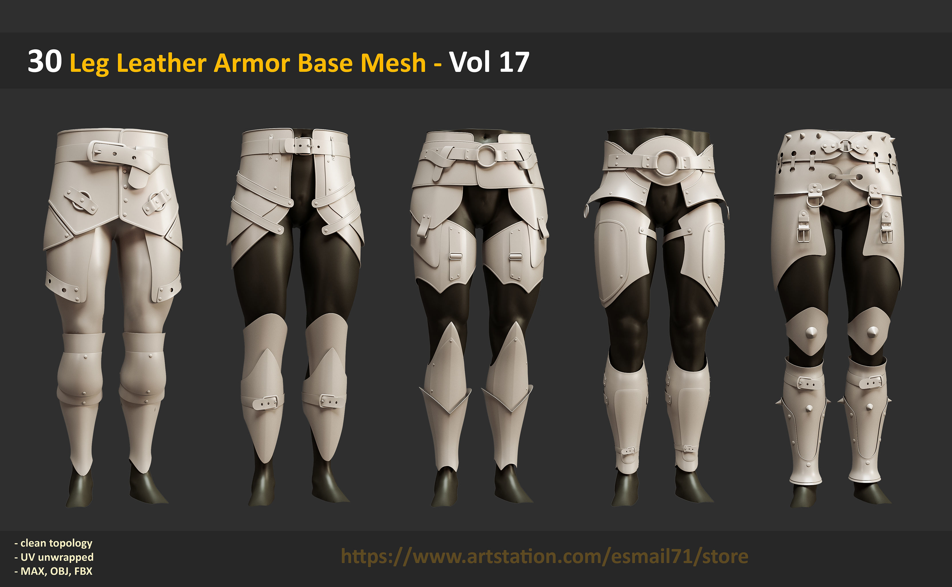 30 Leg Leather Armor Base Mesh - Vol 17 Low-poly 3D model_5