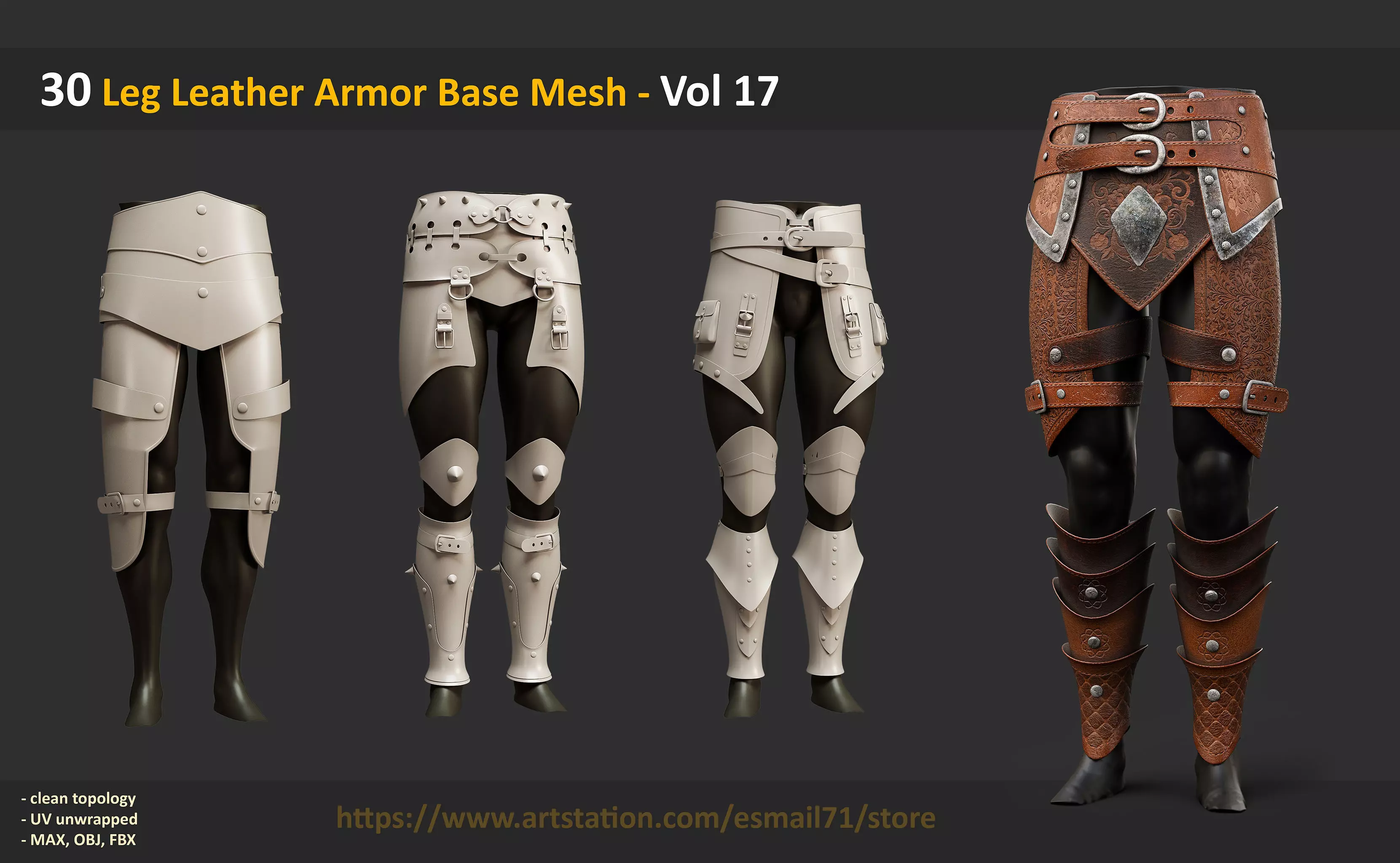 30 Leg Leather Armor Base Mesh - Vol 17 Low-poly 3D model_0