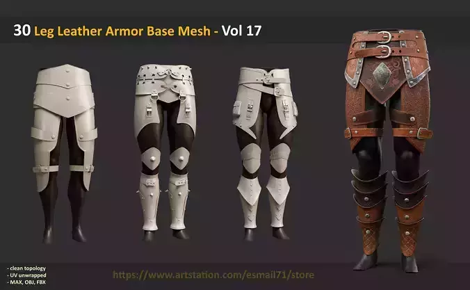 30 Leg Leather Armor Base Mesh - Vol 17 Low-poly 3D model