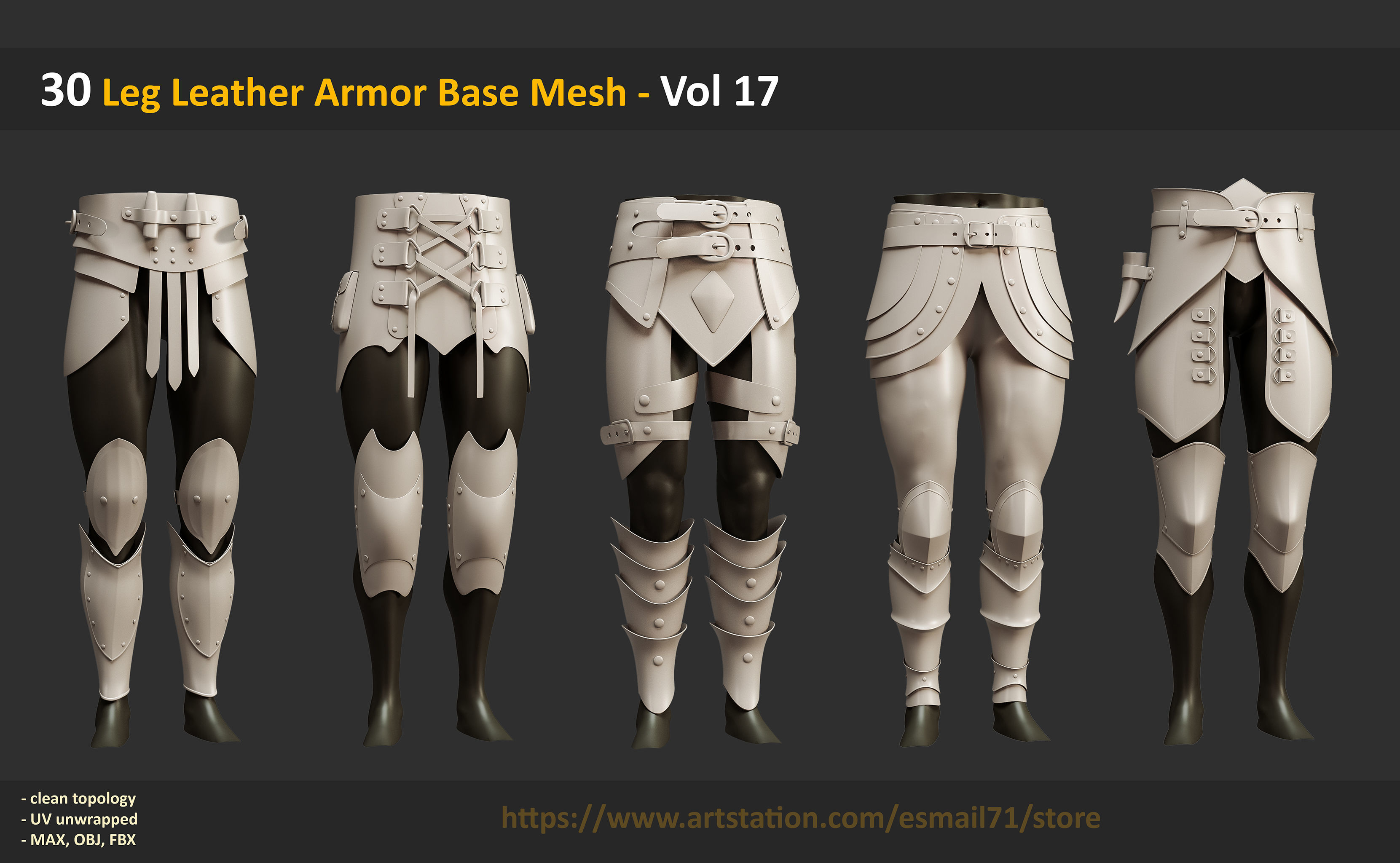 30 Leg Leather Armor Base Mesh - Vol 17 Low-poly 3D model_7
