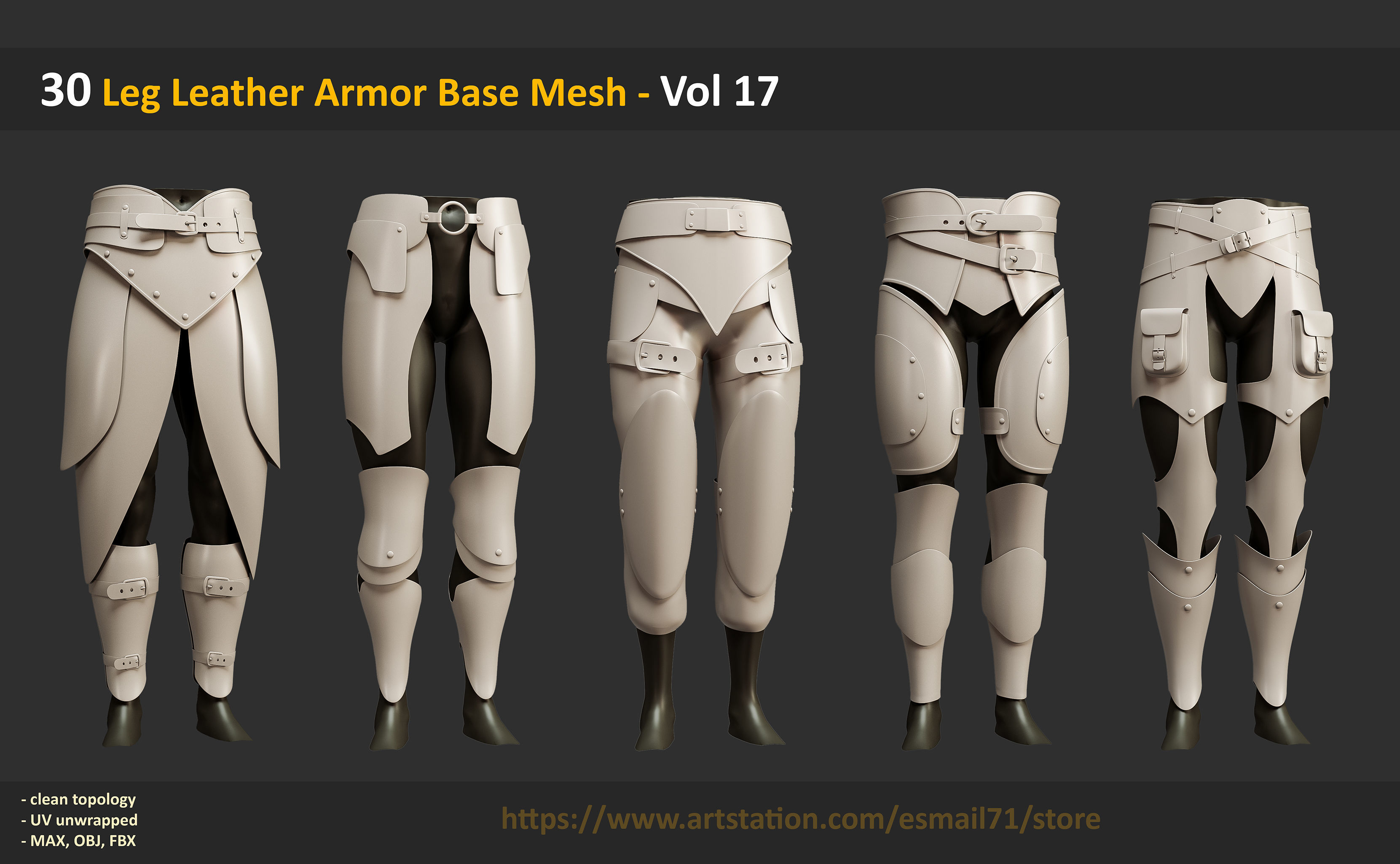 30 Leg Leather Armor Base Mesh - Vol 17 Low-poly 3D model_4