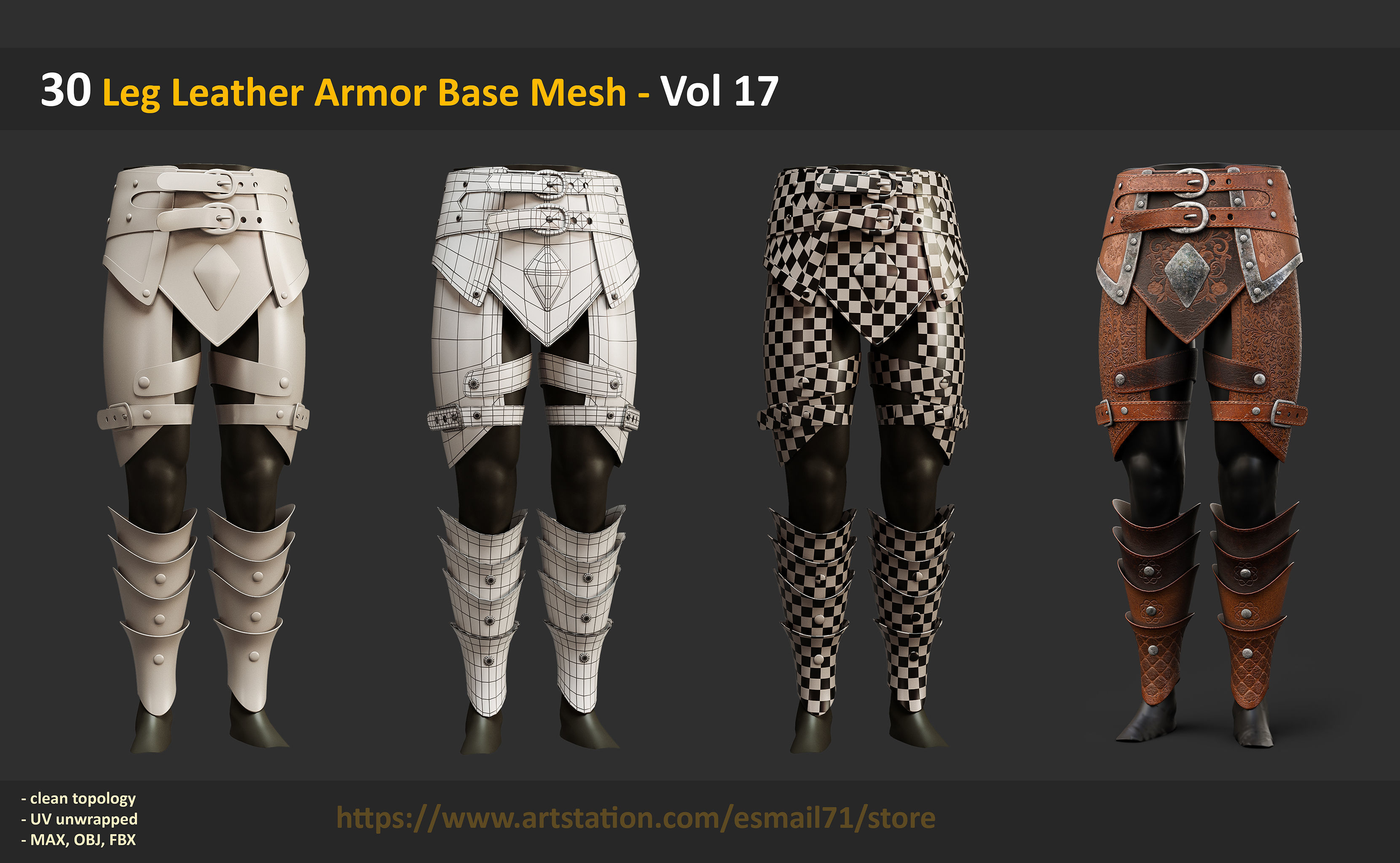 30 Leg Leather Armor Base Mesh - Vol 17 Low-poly 3D model_1