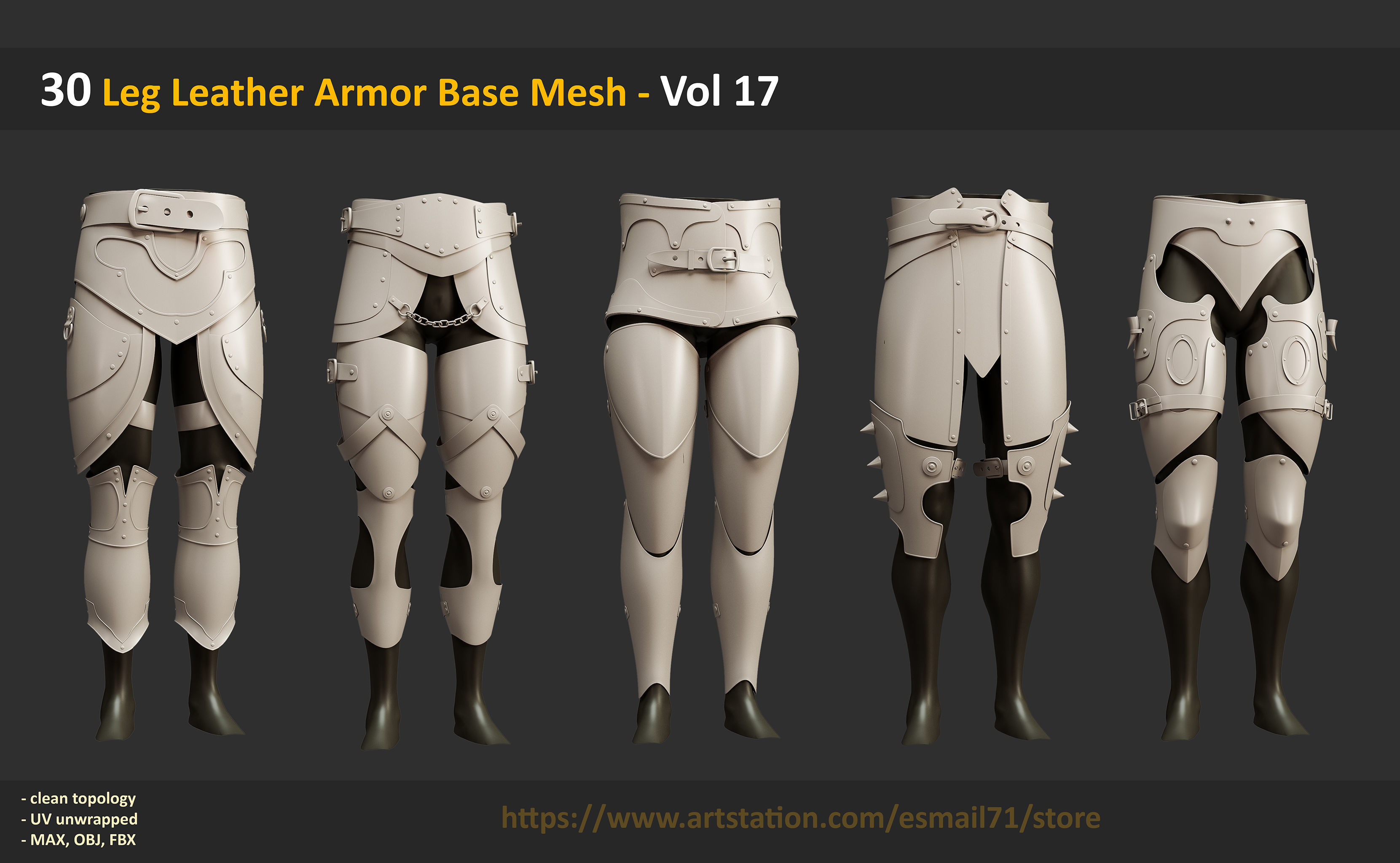 30 Leg Leather Armor Base Mesh - Vol 17 Low-poly 3D model_8
